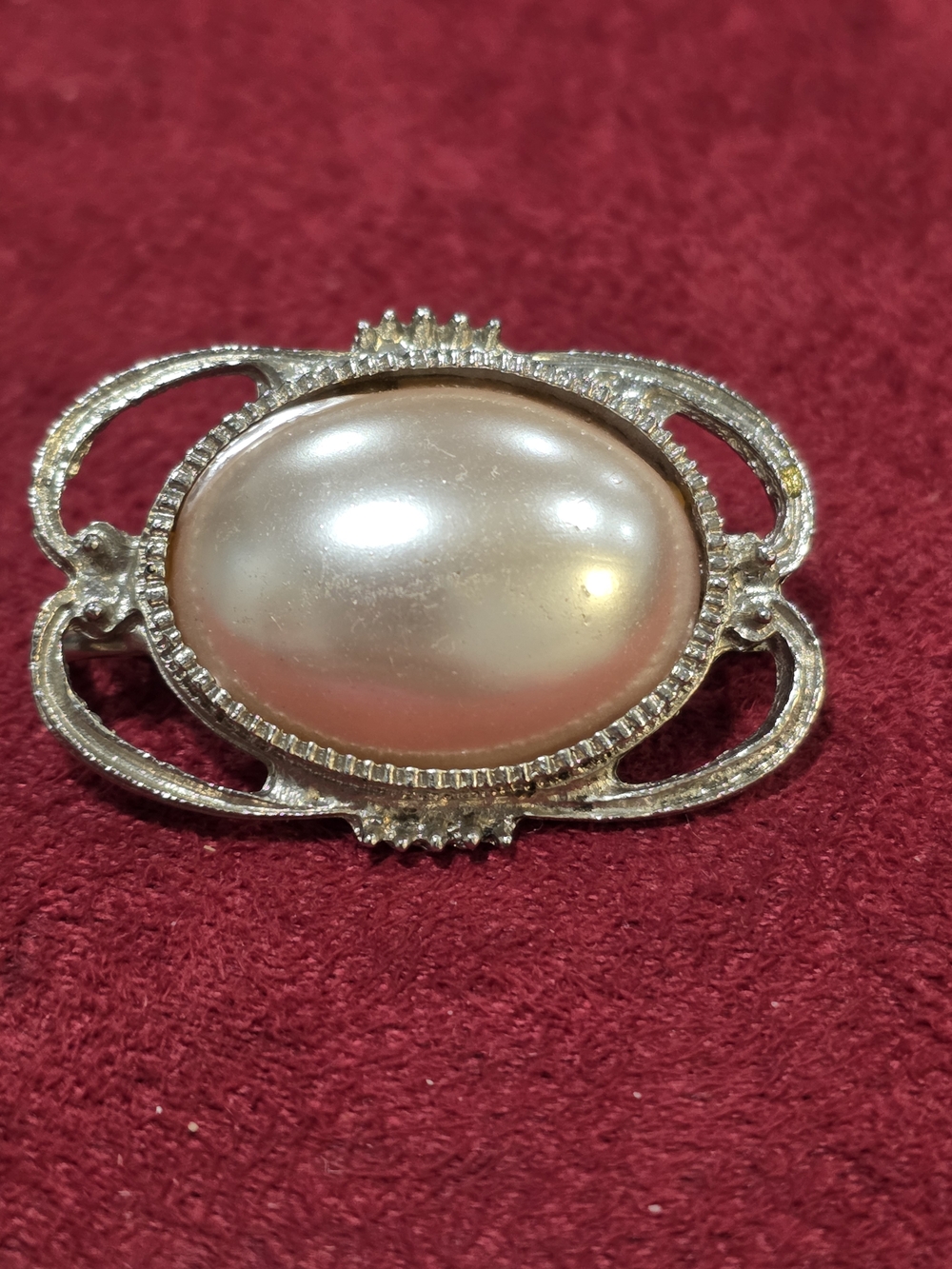 Classic Pearl-Effect Silver Brooch